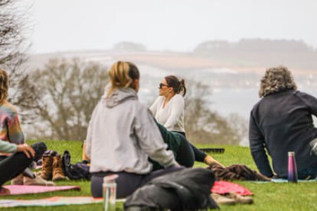 Outdoor yoga at Trelissick with Apricity Yoga